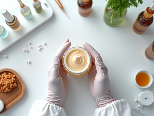 Image de laboratoire de cosmétique avec échantillons de soins du visage