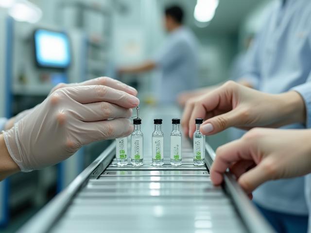 Image de flacons cosmétiques en petite série sur une chaîne de production artisanale